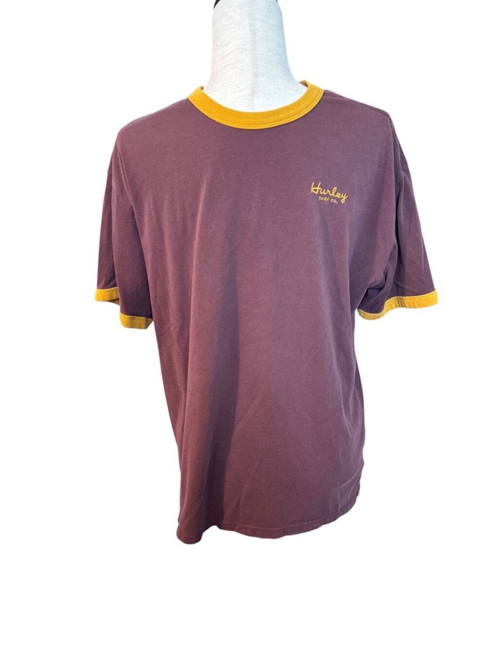HUXLEY SURF CO. mens brown and yellow t-shirt Size Medium